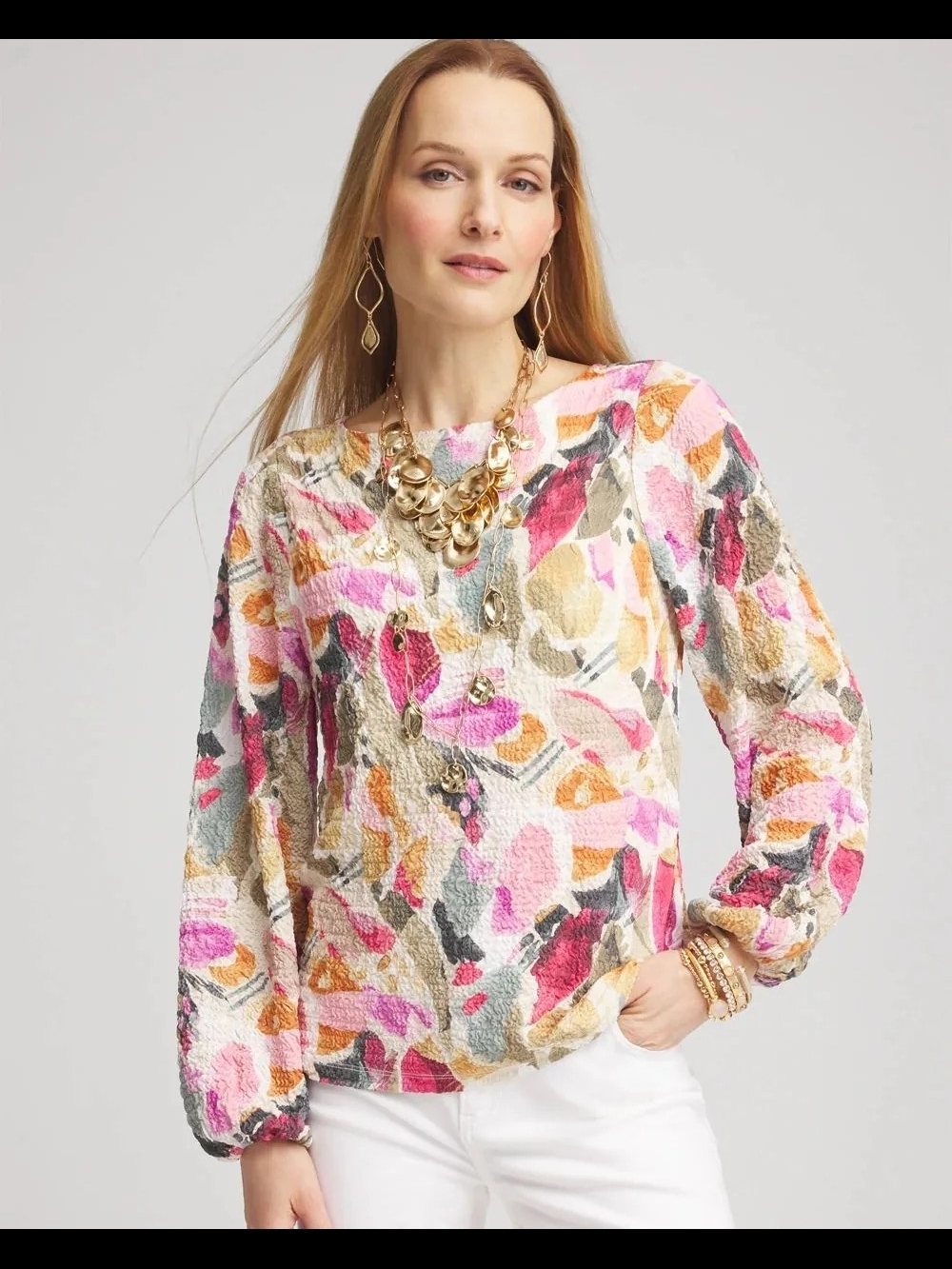 Chico's NWT Fancy Textured Ls Fashion Top Lavender Skies 4/XXL